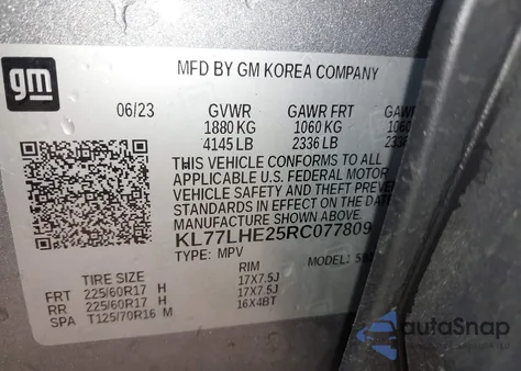 2024 Chevrolet Trax Fwd Lt from USA, damaged, VIN KL77LHE25RC077809